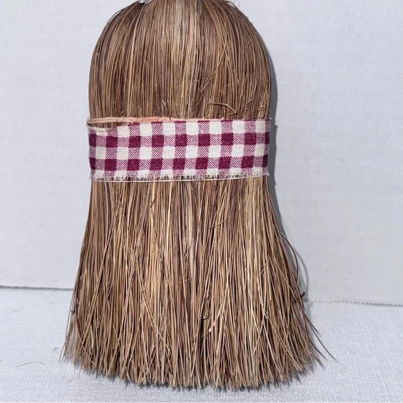 Vintage Whisk Broom Primitive USA Burgundy Check Ribbon Holiday Decor - Picture 5 of 16